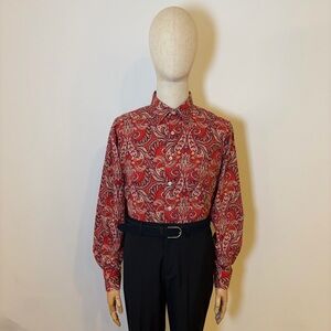 Alan Flusser Men’s XL Red Paisley 100% Cotton Button Down Shirt
